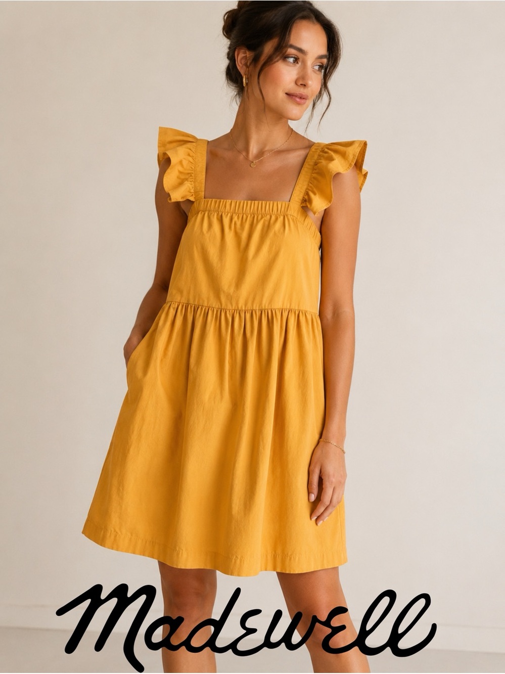 💛🧡Madewell Yellow Flutter Sleeve Mini Dress | Mustard Babydoll Dress | Medium